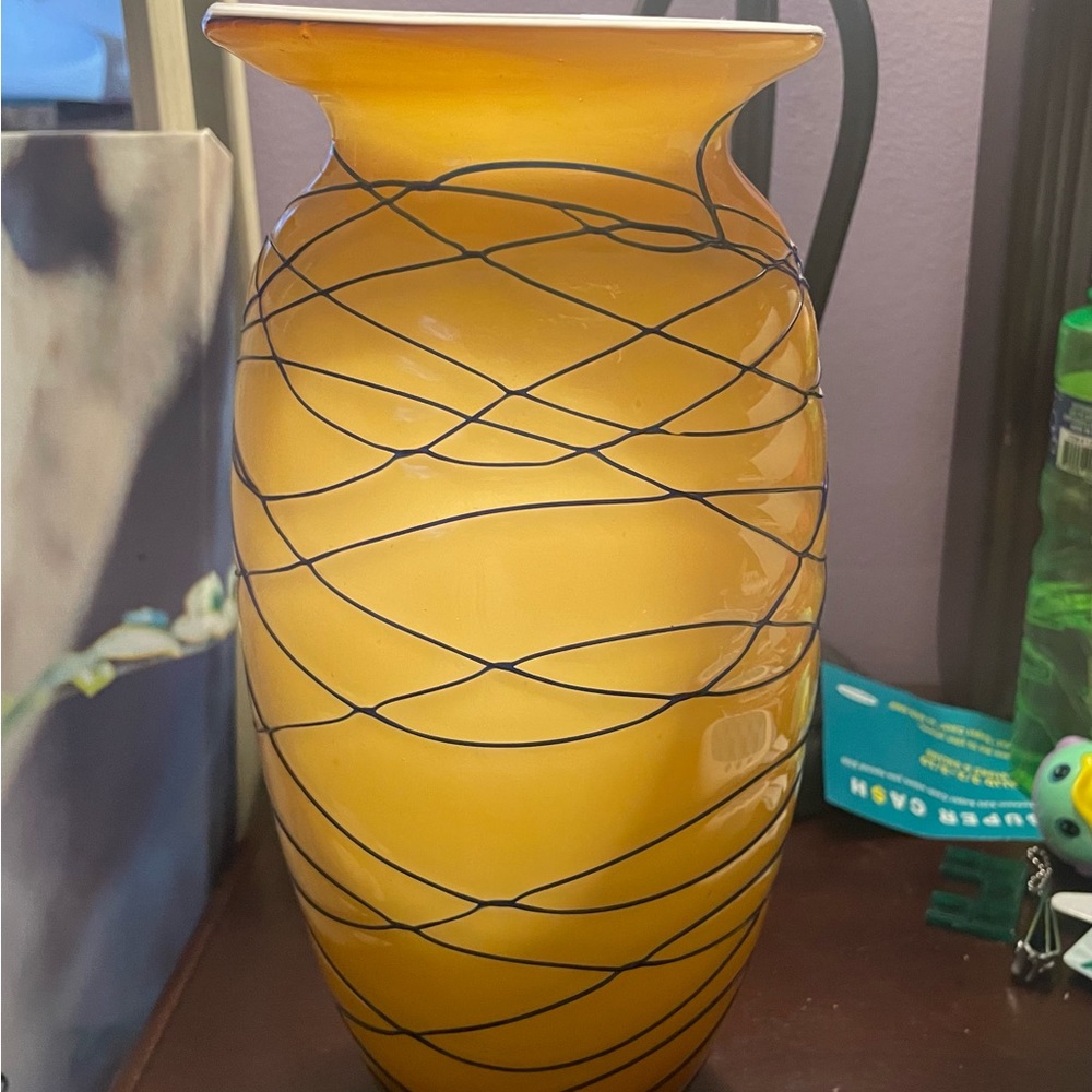 Yellow hand blown glass vase